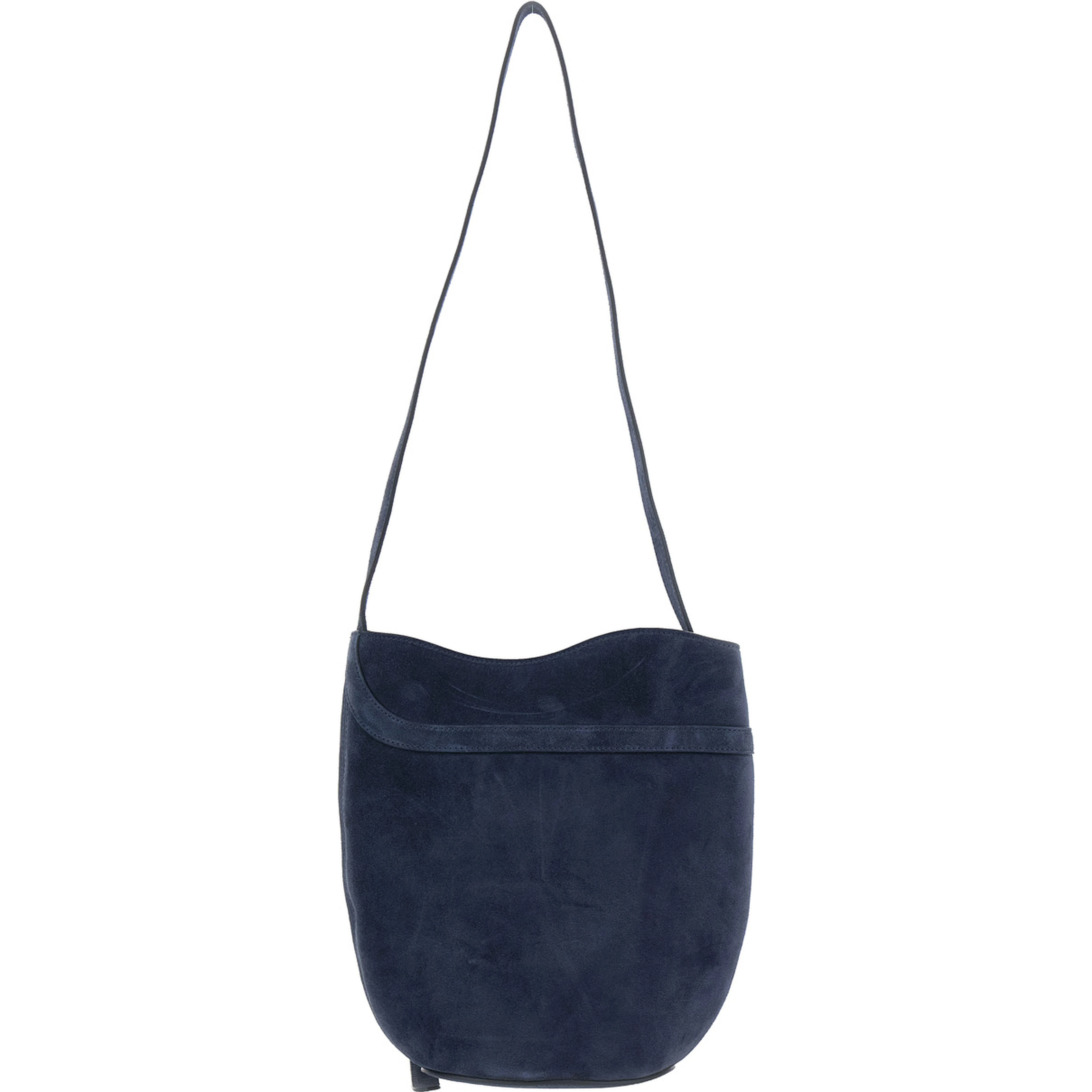 Blue Crossbody bag with shoulder strap and front buckle strap in suede for women