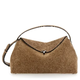 Top Handle T-lock Suede Bag with Handles and Beige Leather for Women