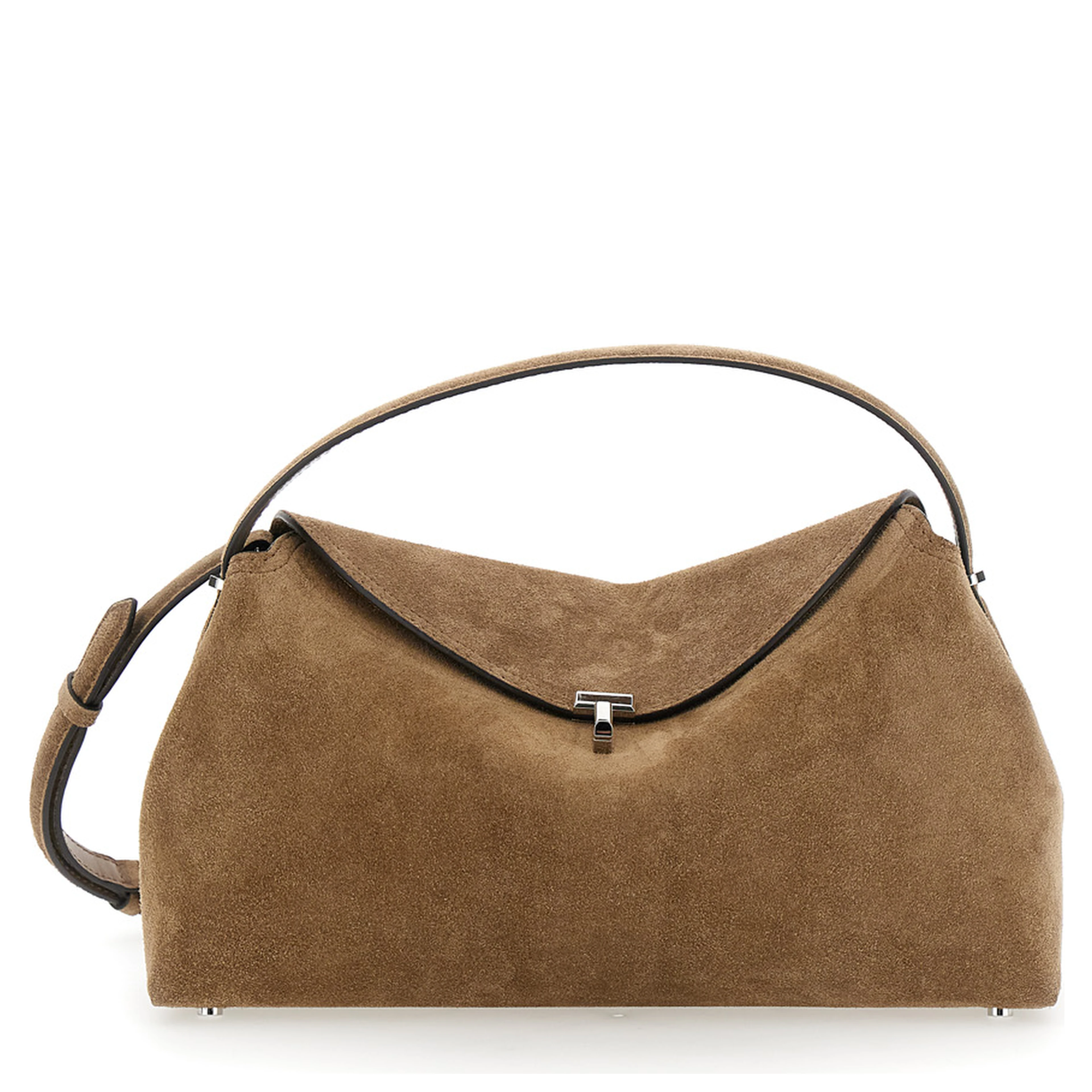 Top Handle T-lock Suede Bag with Handles and Beige Leather for Women