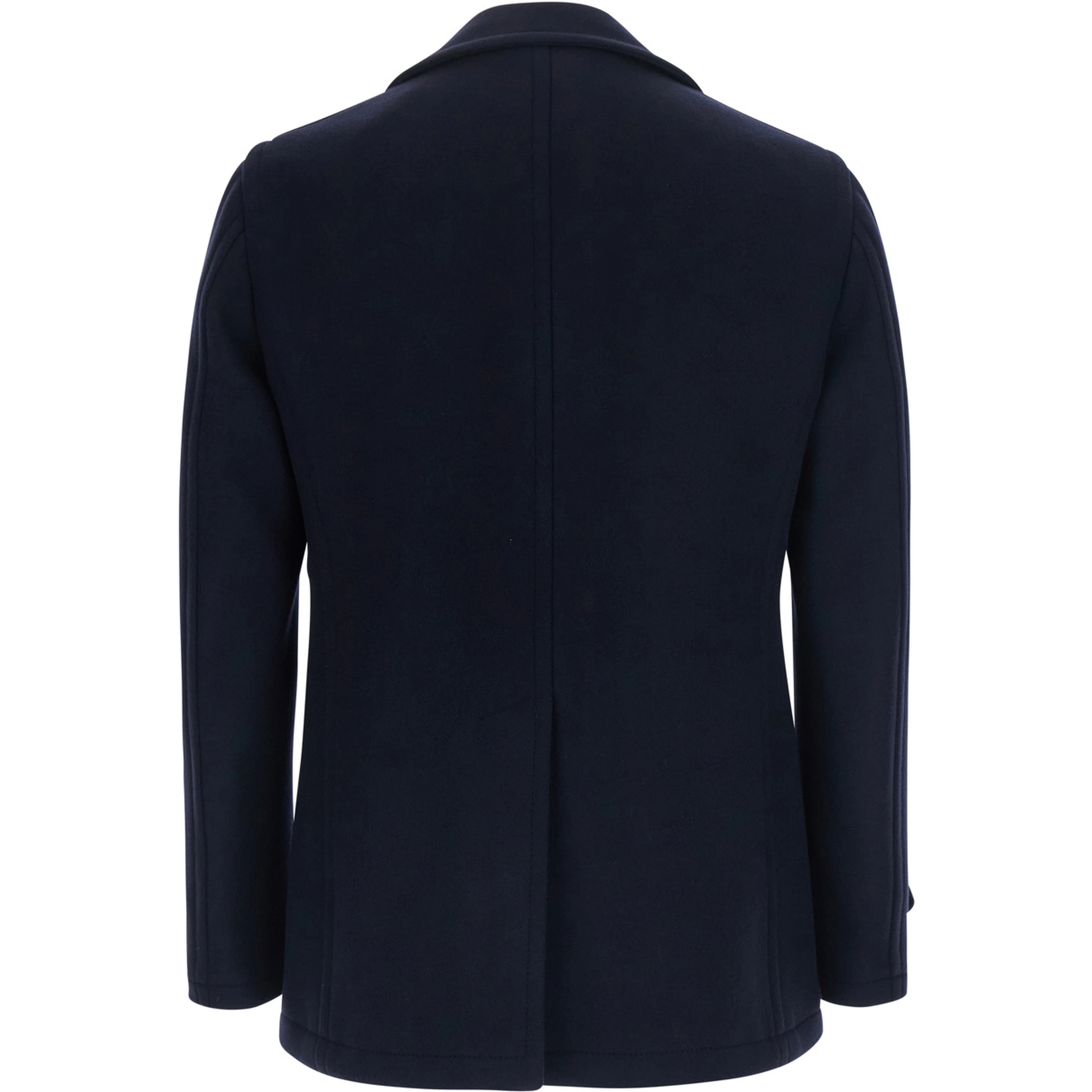 Blue Coat with Notched Revers and Button Front Closure in Wool Men