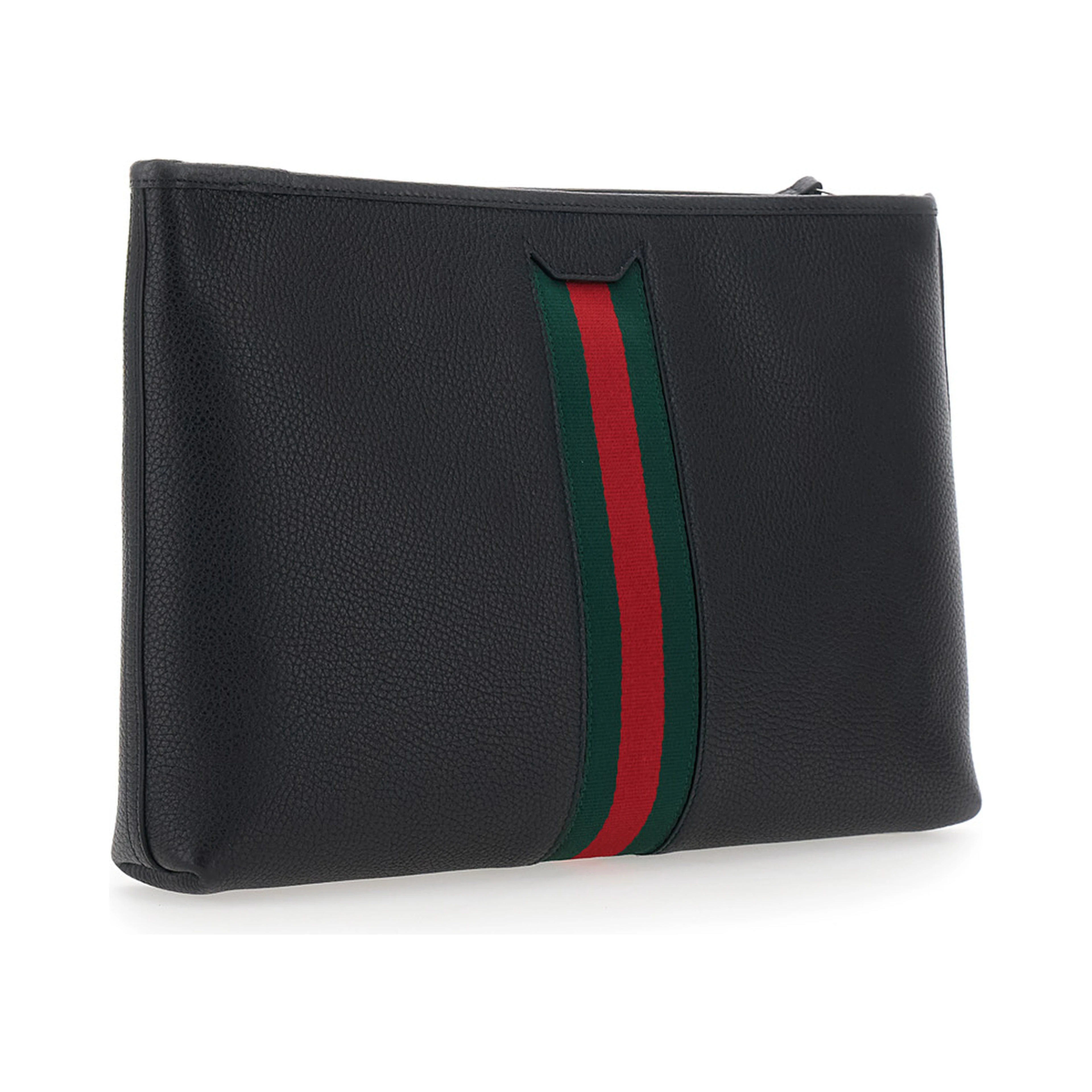 Black pouch with wrist strap and Web detail in leather for men