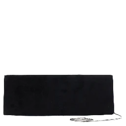 Black Pouch with Rhinestone Decorations and Chain-Link Shoulder Strap in Suede for Women