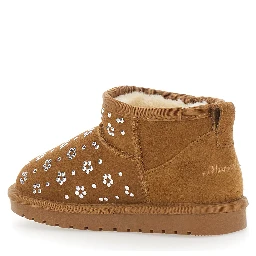 Beige Ankle Boots with Front Decoration in Suede for Girl