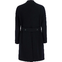 Arden Blue Double-breasted Coat with Notched Revers in Wool and Cashmere Men