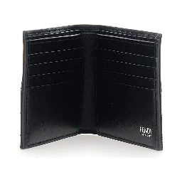Dark Brown Bi-Fold Wallet with FF Motif in Leather and Fabric for Men