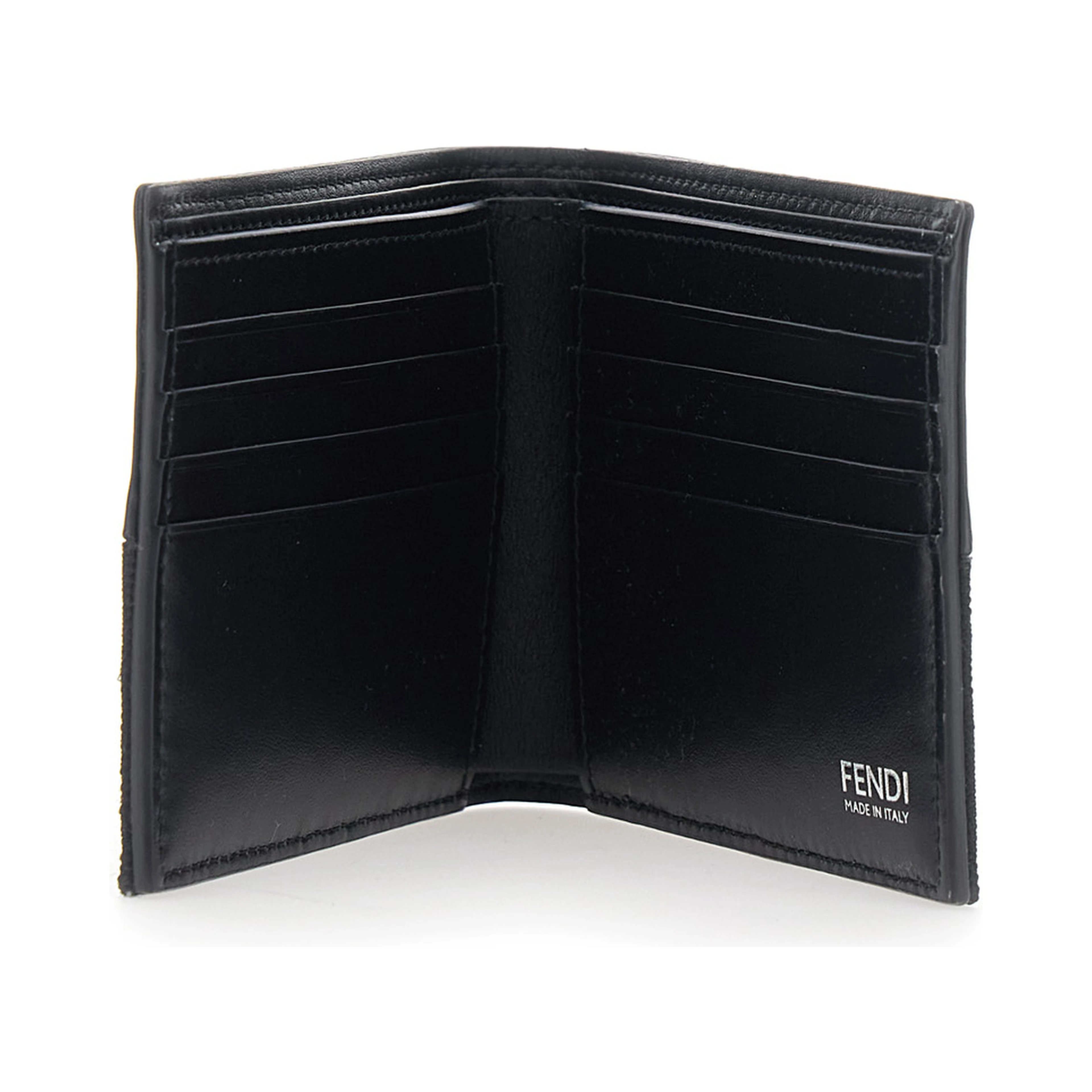 Dark Brown Bi-Fold Wallet with FF Motif in Leather and Fabric for Men