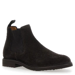 Brown ankle boots with elasticated side details in suede for men