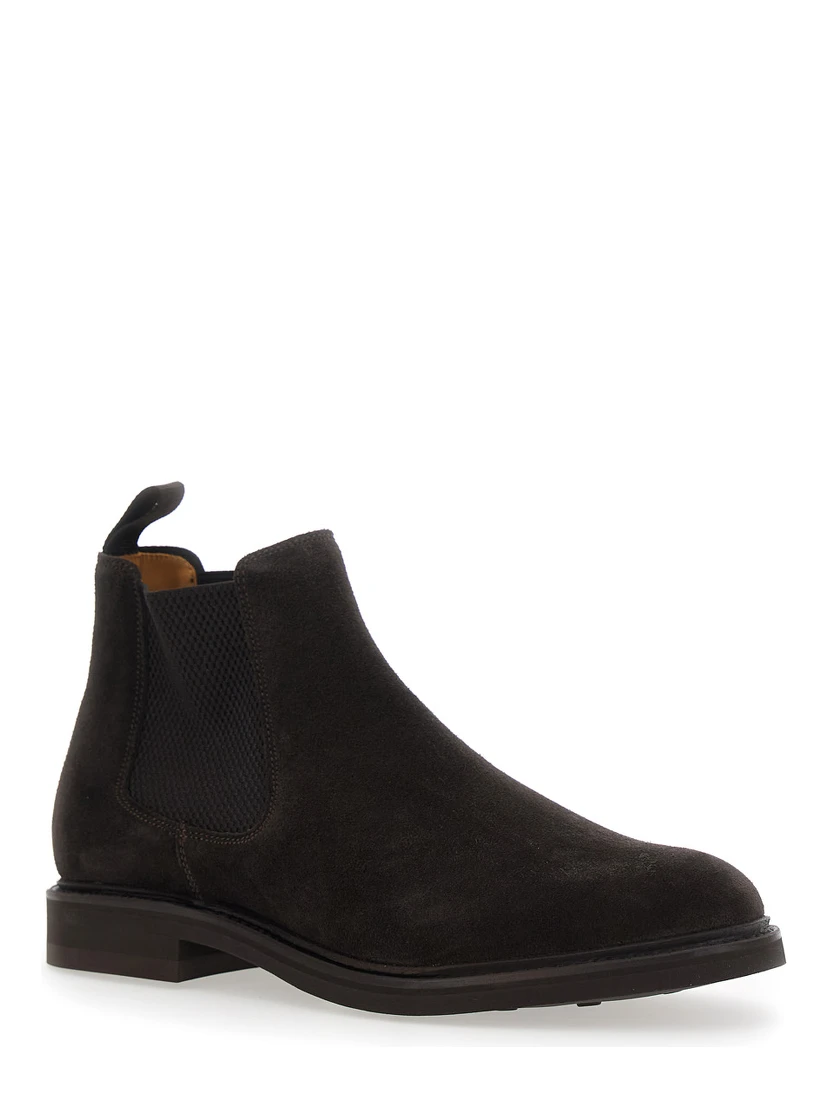 Brown ankle boots with elasticated side details in suede for men