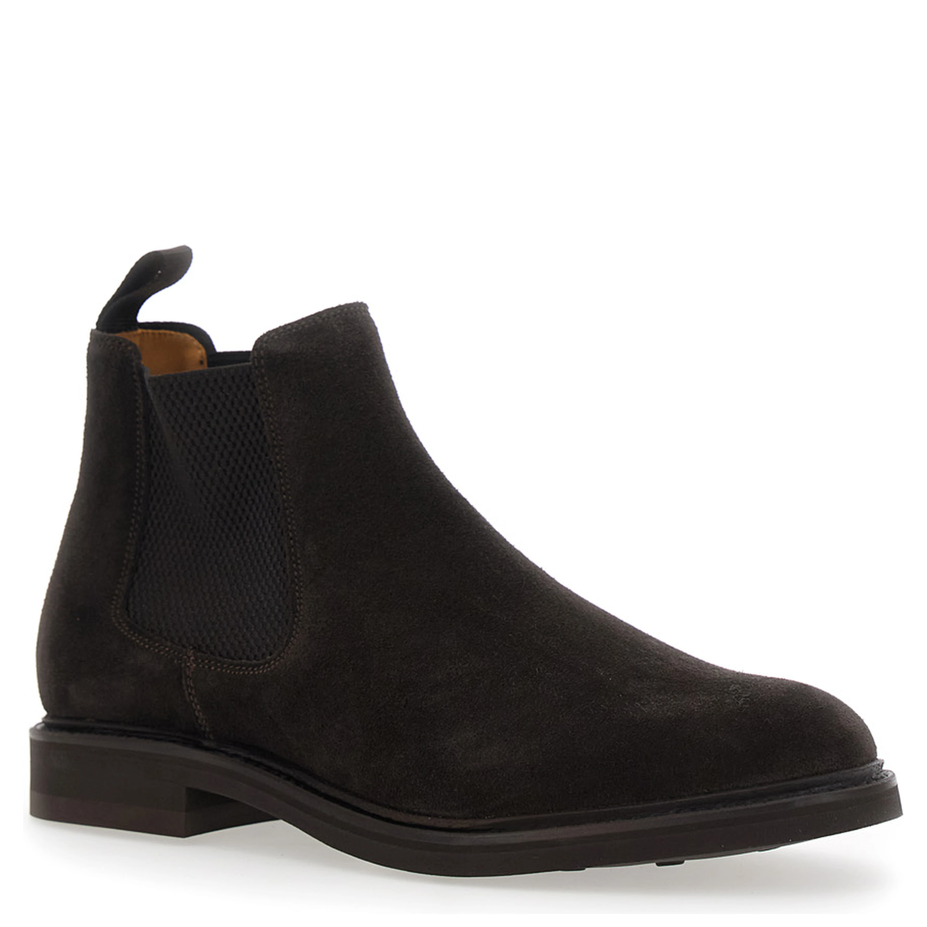 Brown ankle boots with elasticated side details in suede for men