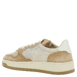 Medalist Beige Low Top Sneakers with Logo Detail in Leather and Suede for Women