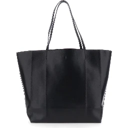 Roam black Shopper with double handles and embossed logo in leather for women
