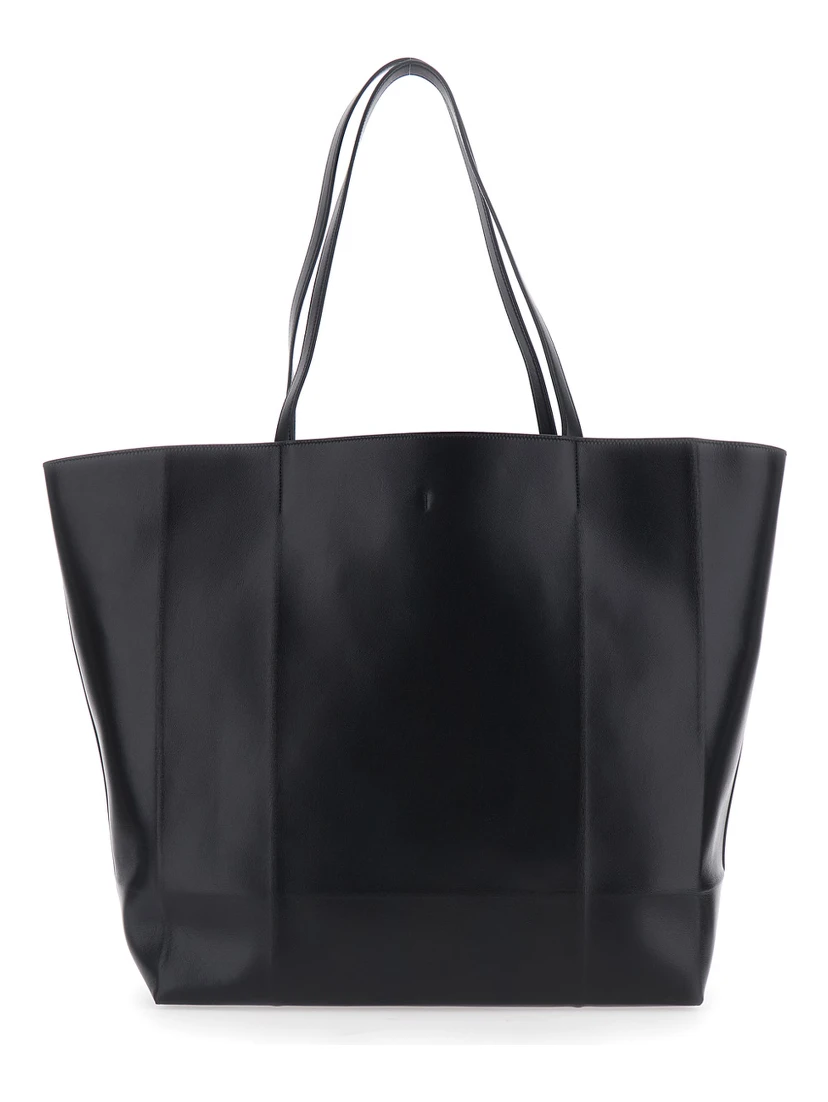 Roam black Shopper with double handles and embossed logo in leather for women
