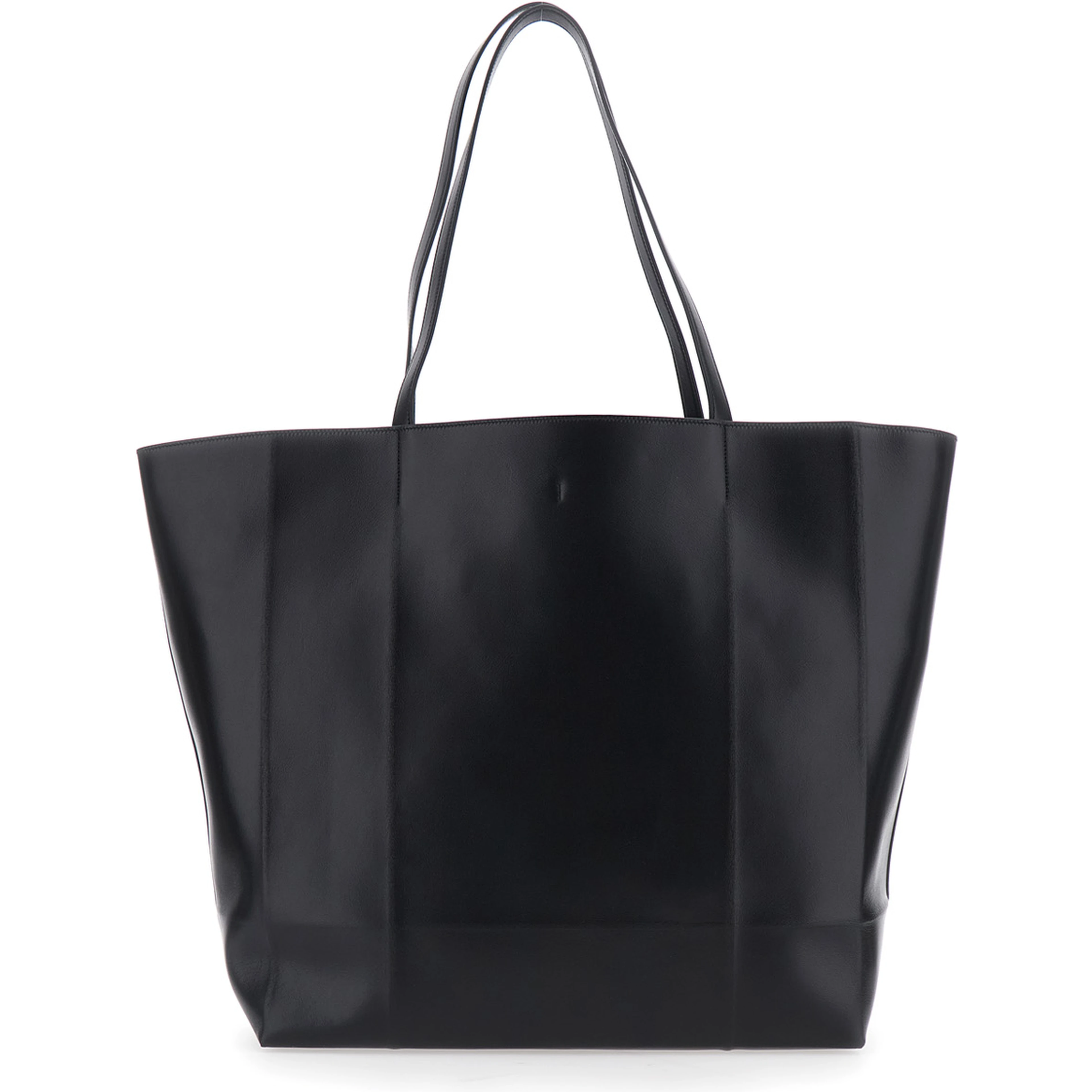 Roam black Shopper with double handles and embossed logo in leather for women