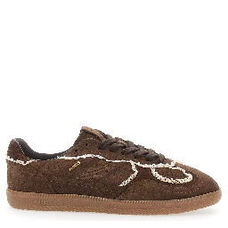 Brown Low Top Sneakers with Embroidered Details and Logo Patch on the Tongue in Suede for Women