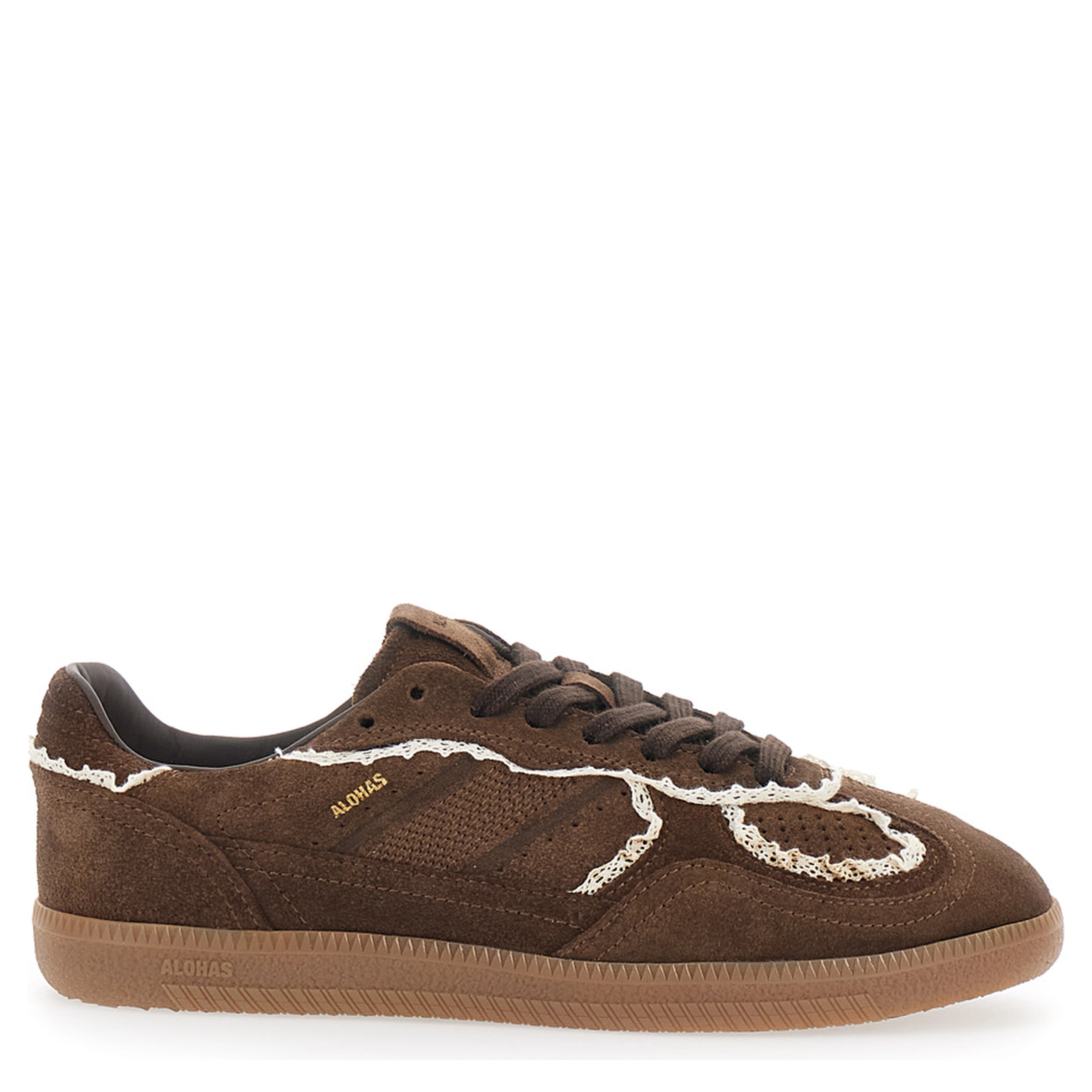 Brown Low Top Sneakers with Embroidered Details and Logo Patch on the Tongue in Suede for Women