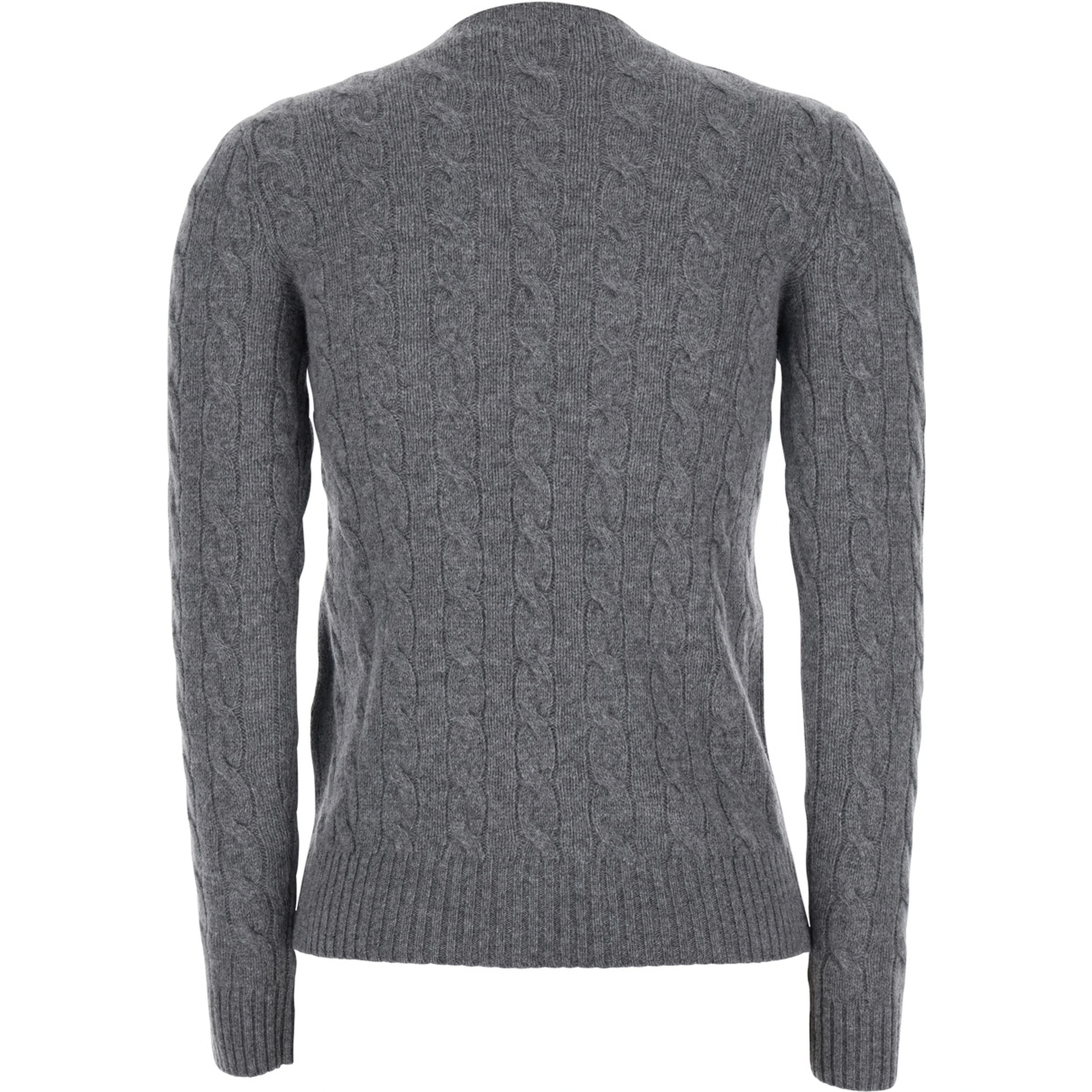 Grey Crewneck Sweater with Pony Embroidery on the Front and Cable Knit in Wool and Cashmere for Women