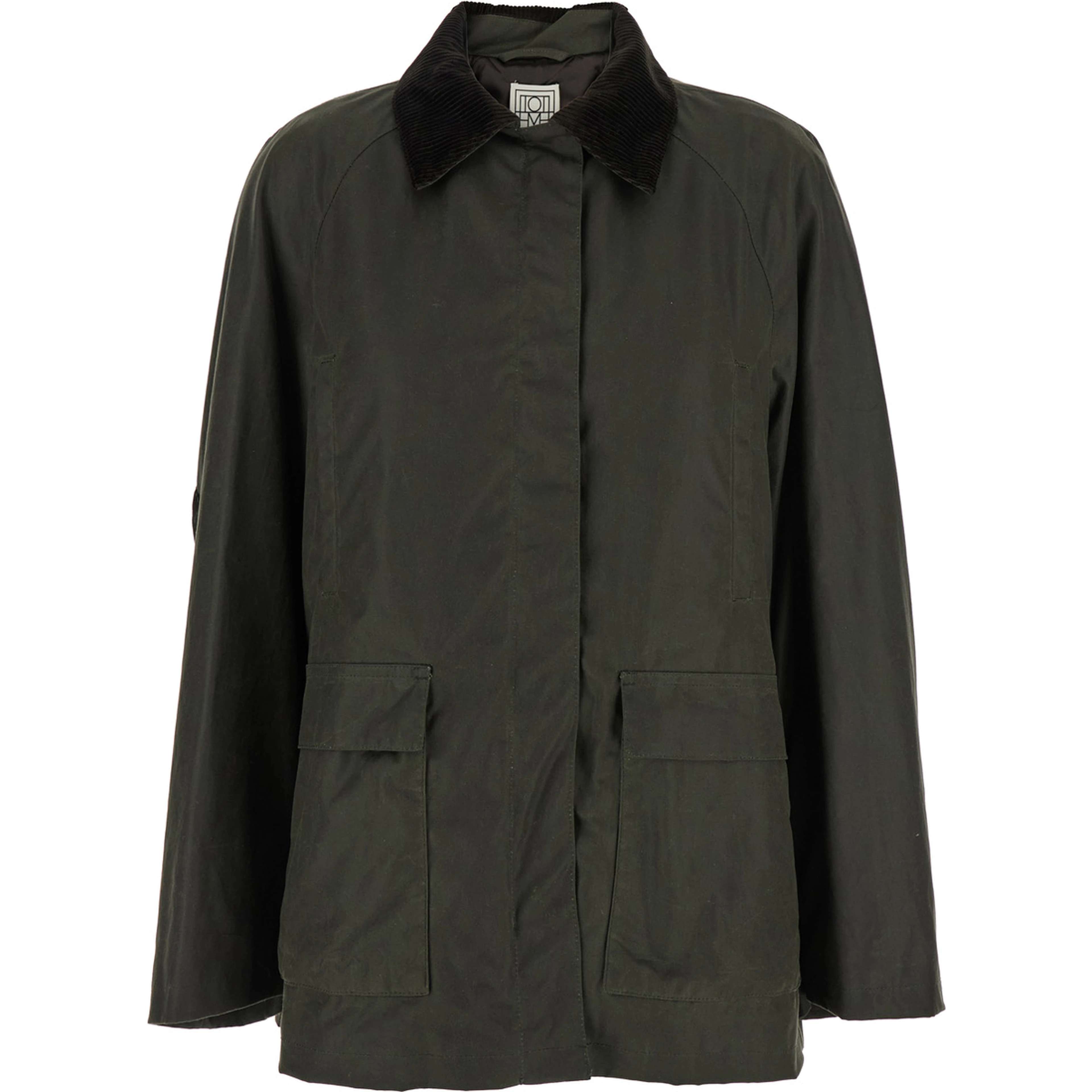 Green Jacket with Ribbed Collar and Double Vent on the Back in Cotton for Women