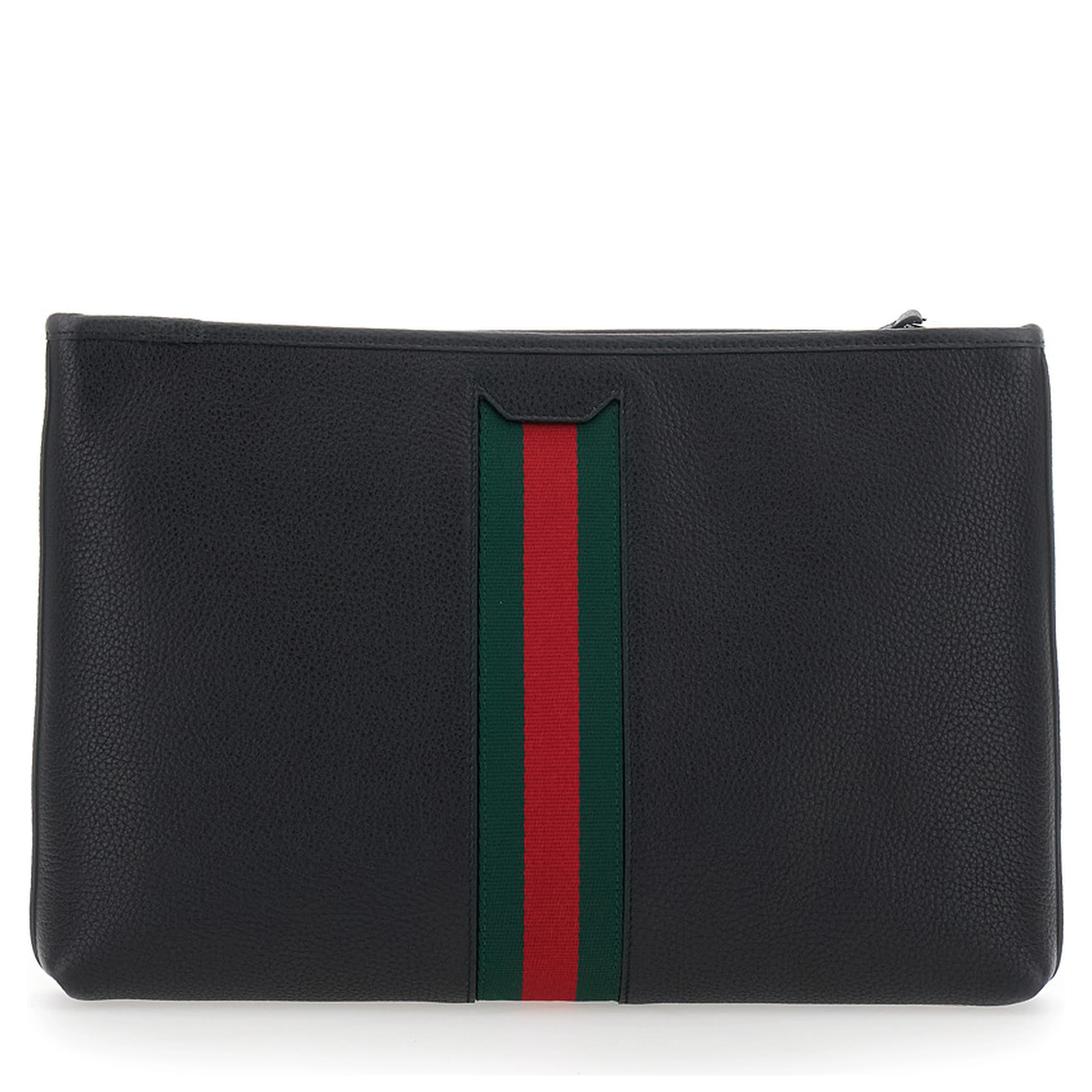 Black pouch with wrist strap and Web detail in leather for men
