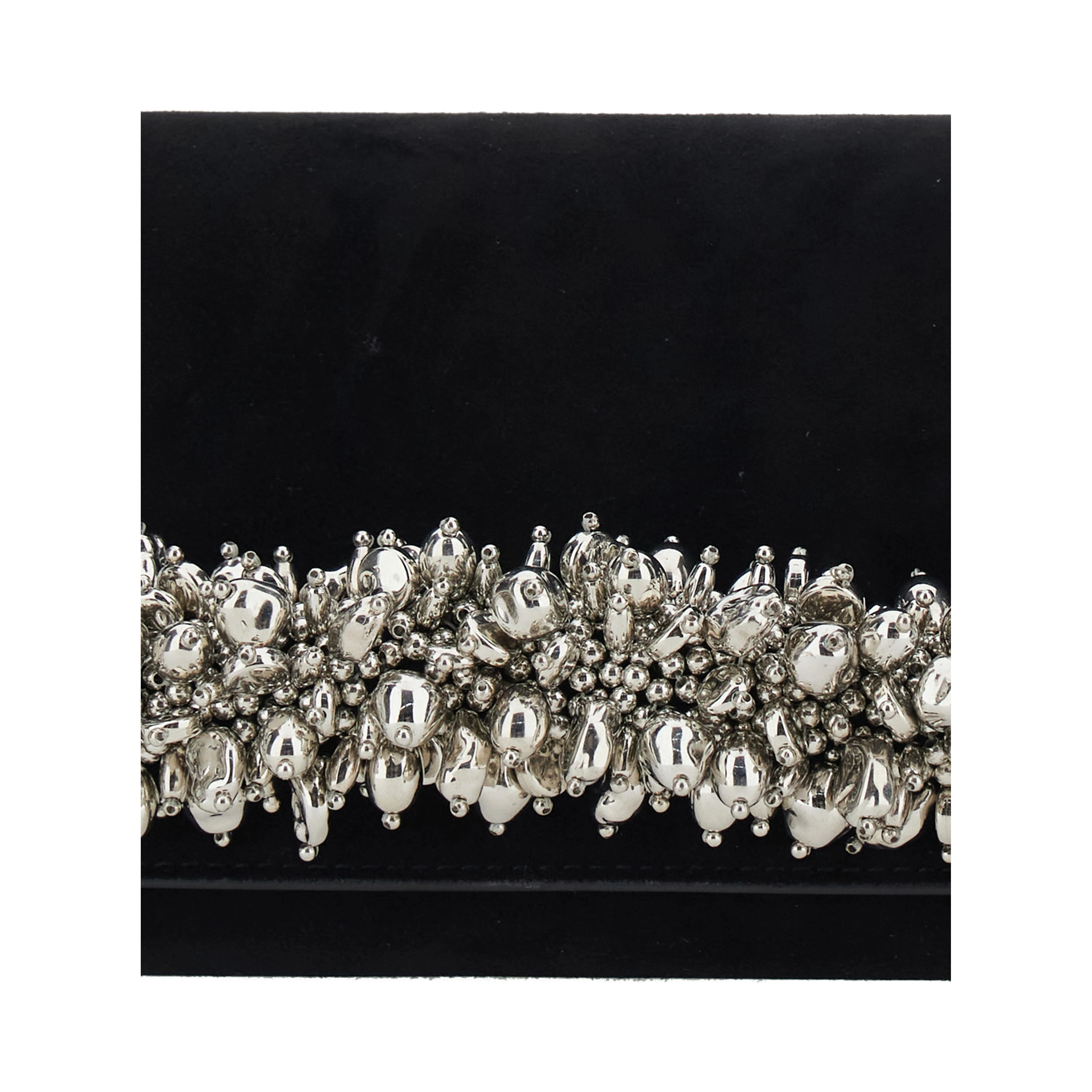 Black Pouch with Rhinestone Decorations and Chain-Link Shoulder Strap in Suede for Women
