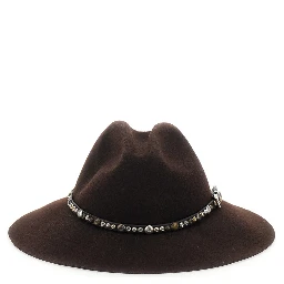 Brown Hat with Studded Leather Belt in Felt for Women