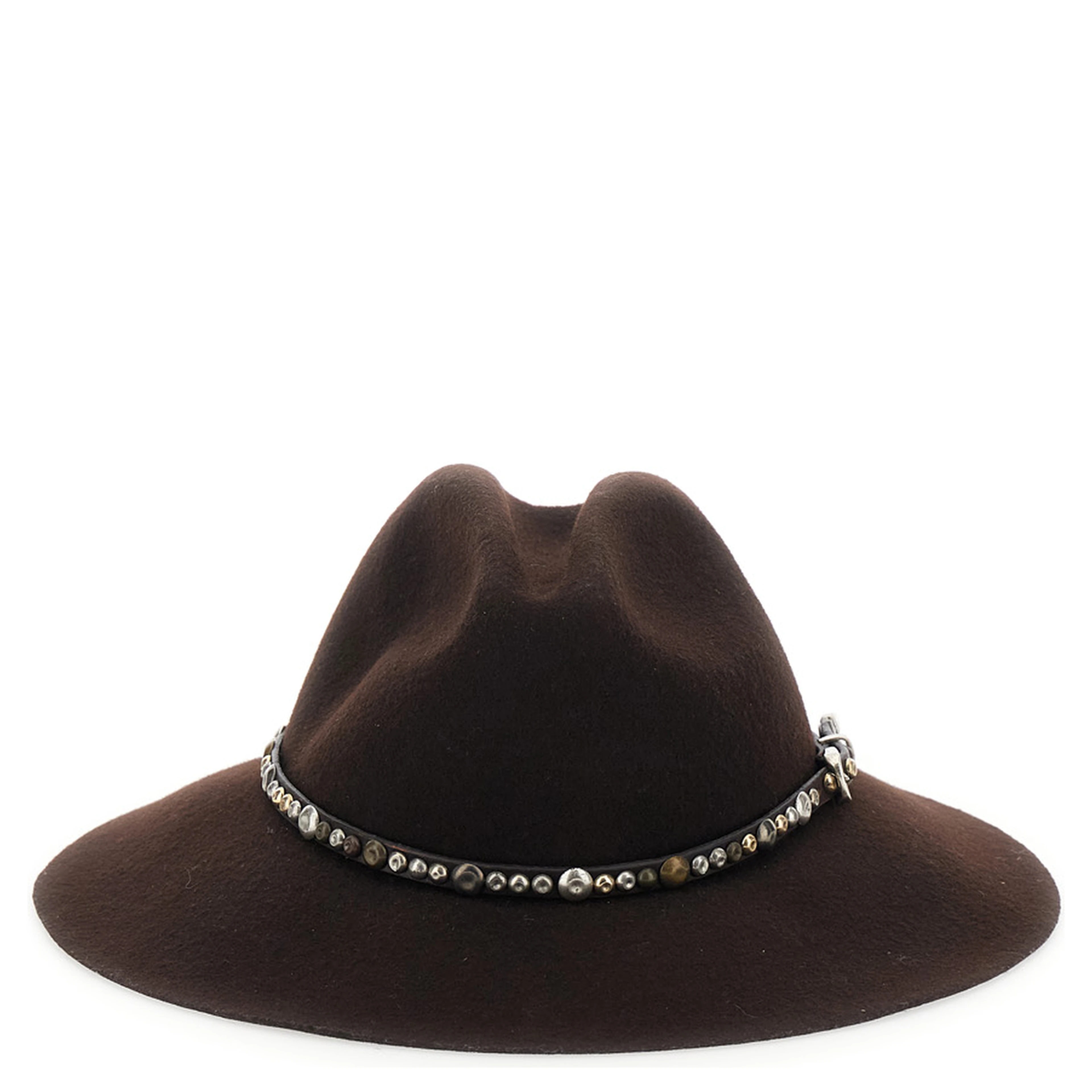 Brown Hat with Studded Leather Belt in Felt for Women