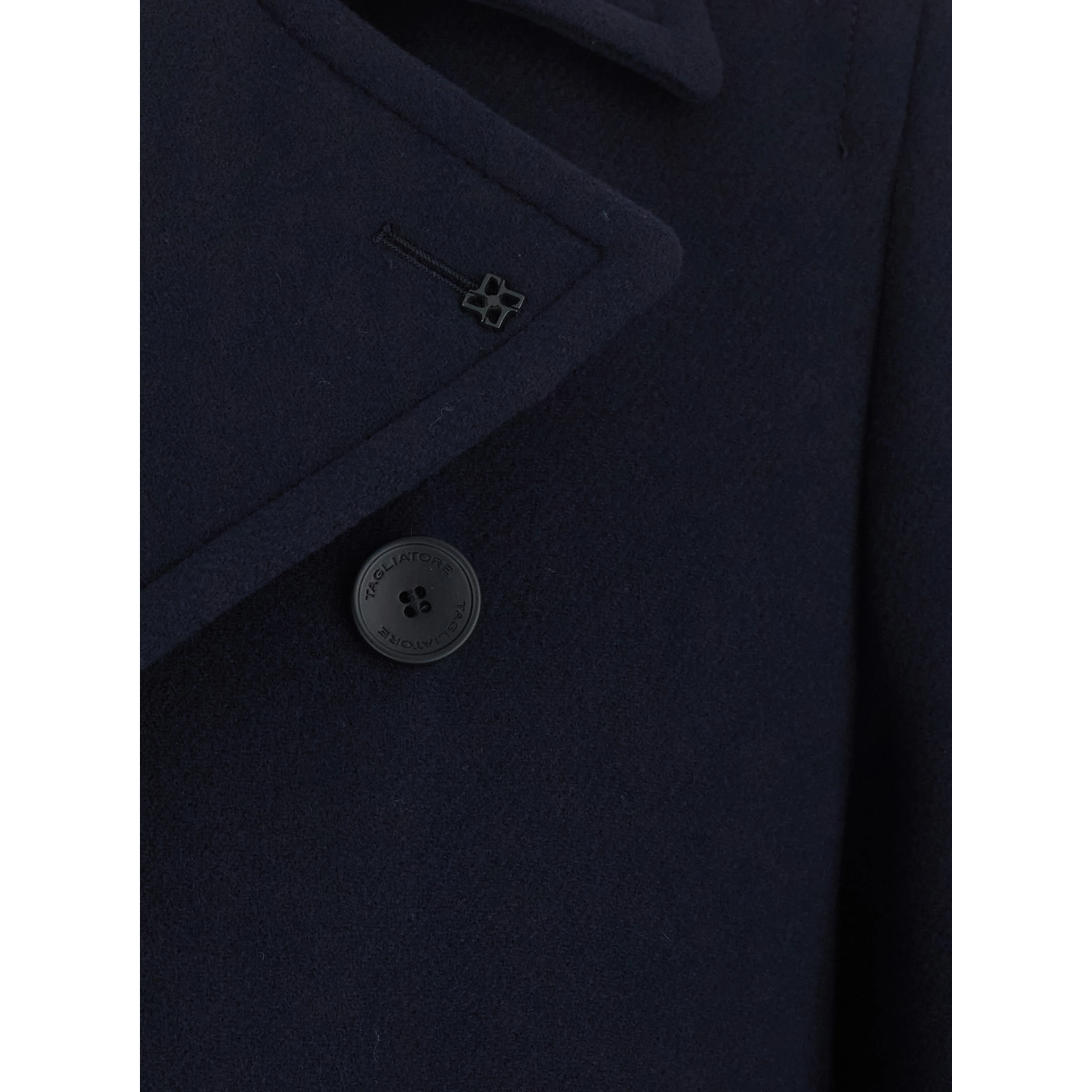 Blue Coat with Notched Revers and Button Front Closure in Wool Men