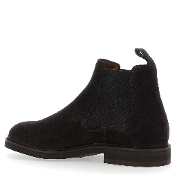 Brown ankle boots with elasticated side details in suede for men