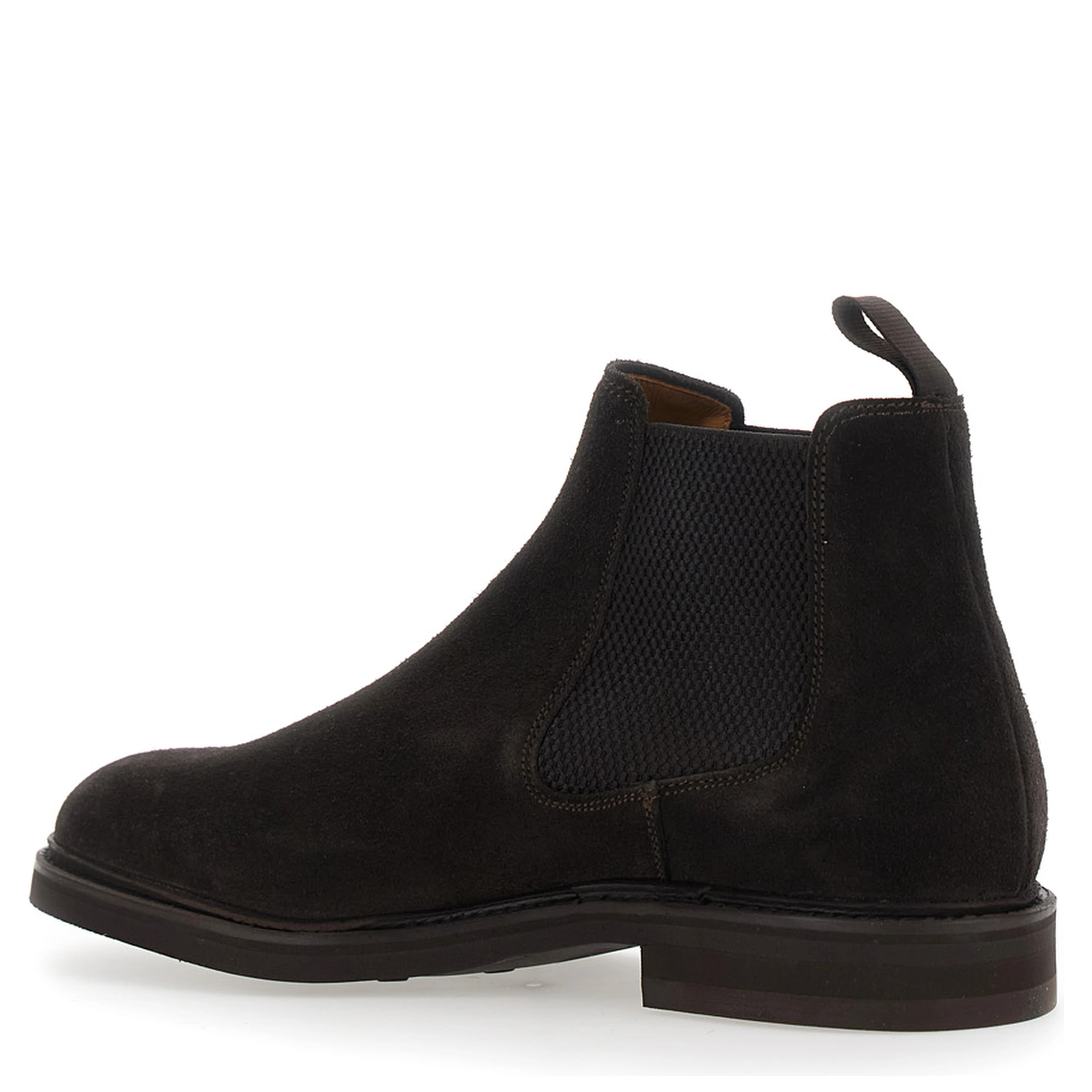 Brown ankle boots with elasticated side details in suede for men