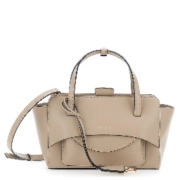 beige Handbag Small with logo lettering on the front in leather for women