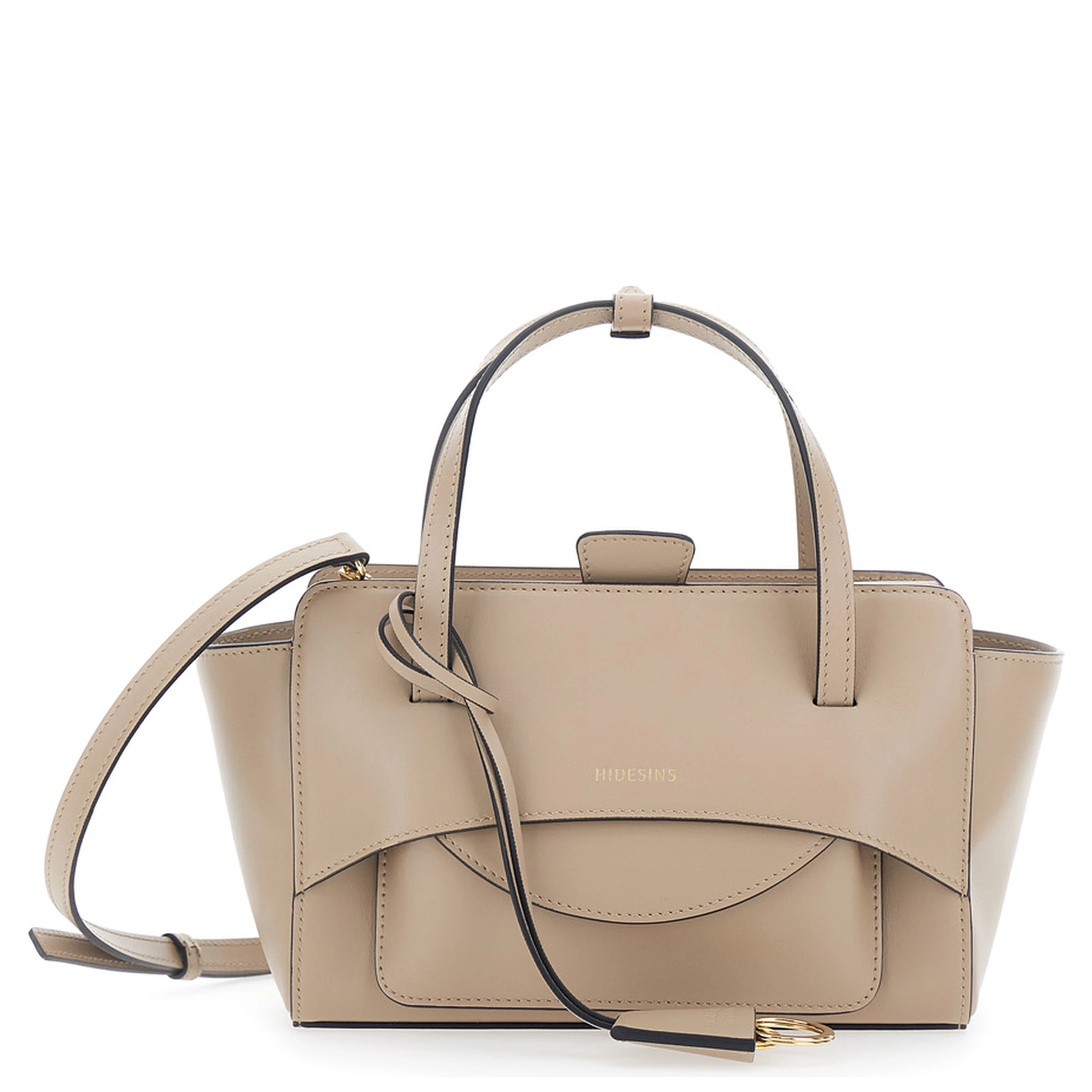 beige Handbag Small with logo lettering on the front in leather for women