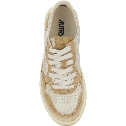 Medalist Beige Low Top Sneakers with Logo Detail in Leather and Suede for Women