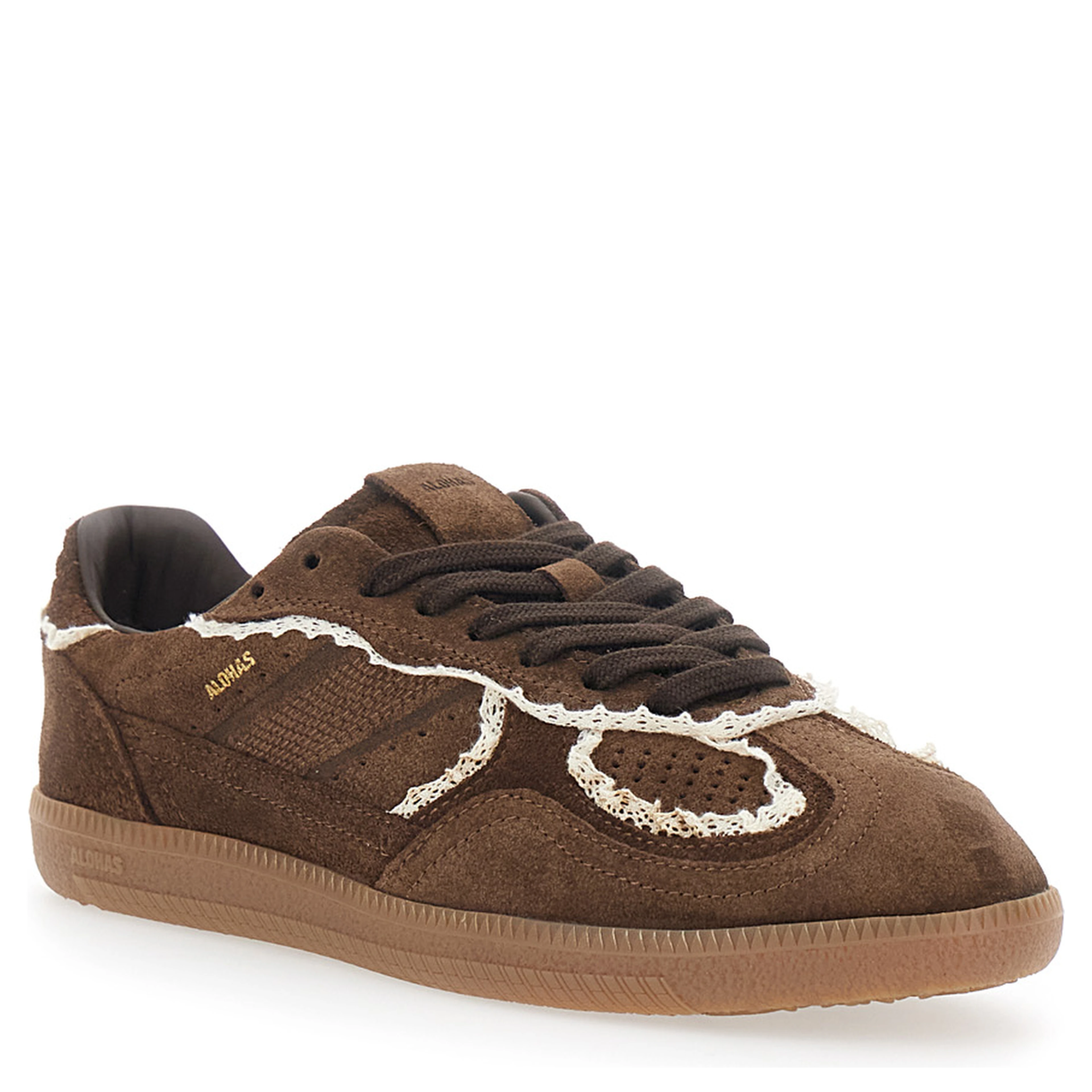 Brown Low Top Sneakers with Embroidered Details and Logo Patch on the Tongue in Suede for Women