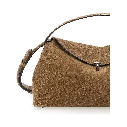 Top Handle T-lock Suede Bag with Handles and Beige Leather for Women