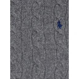 Grey Crewneck Sweater with Pony Embroidery on the Front and Cable Knit in Wool and Cashmere for Women