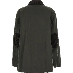 Green Jacket with Ribbed Collar and Double Vent on the Back in Cotton for Women