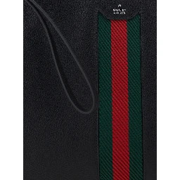 Black pouch with wrist strap and Web detail in leather for men
