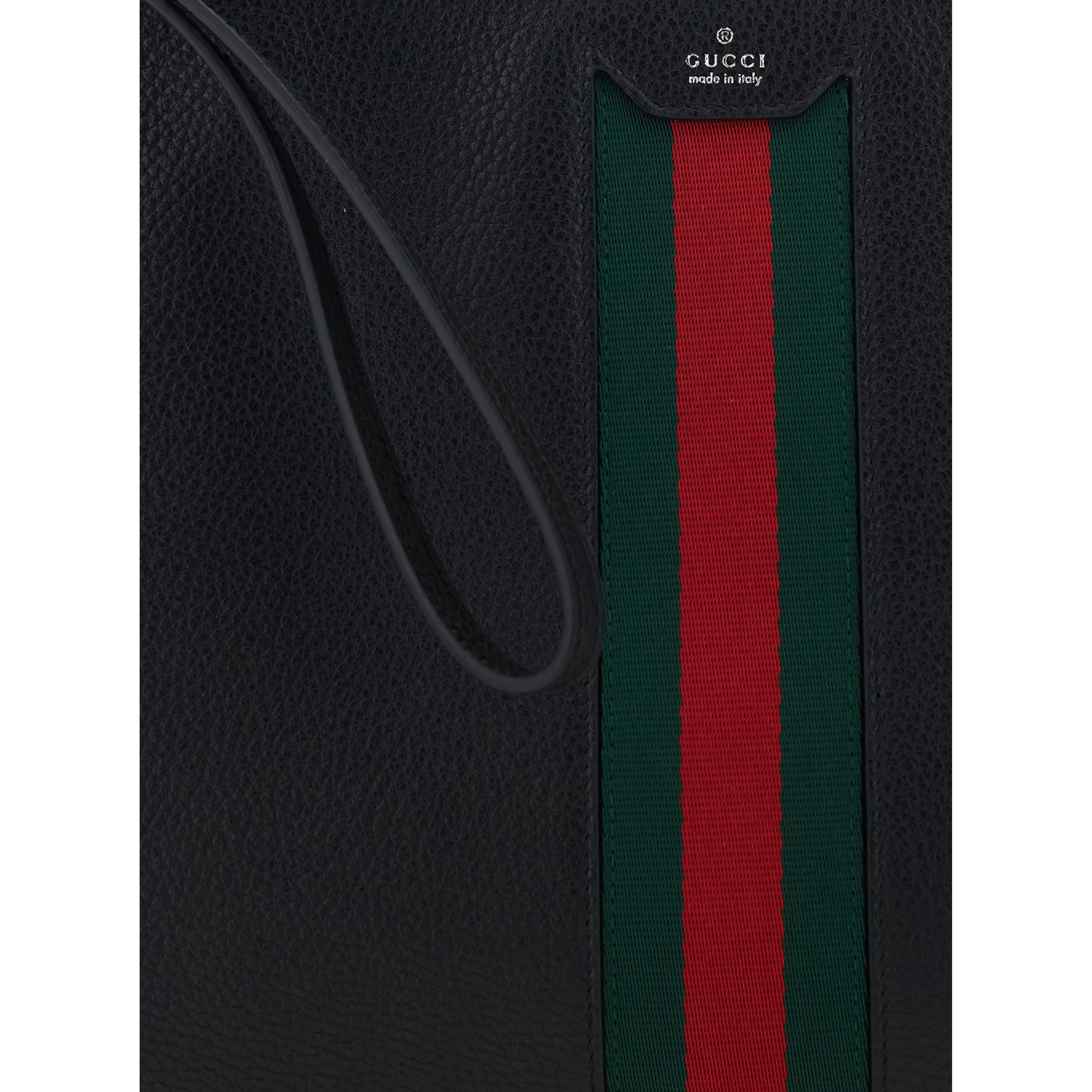 Black pouch with wrist strap and Web detail in leather for men