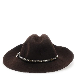 Brown Hat with Studded Leather Belt in Felt for Women