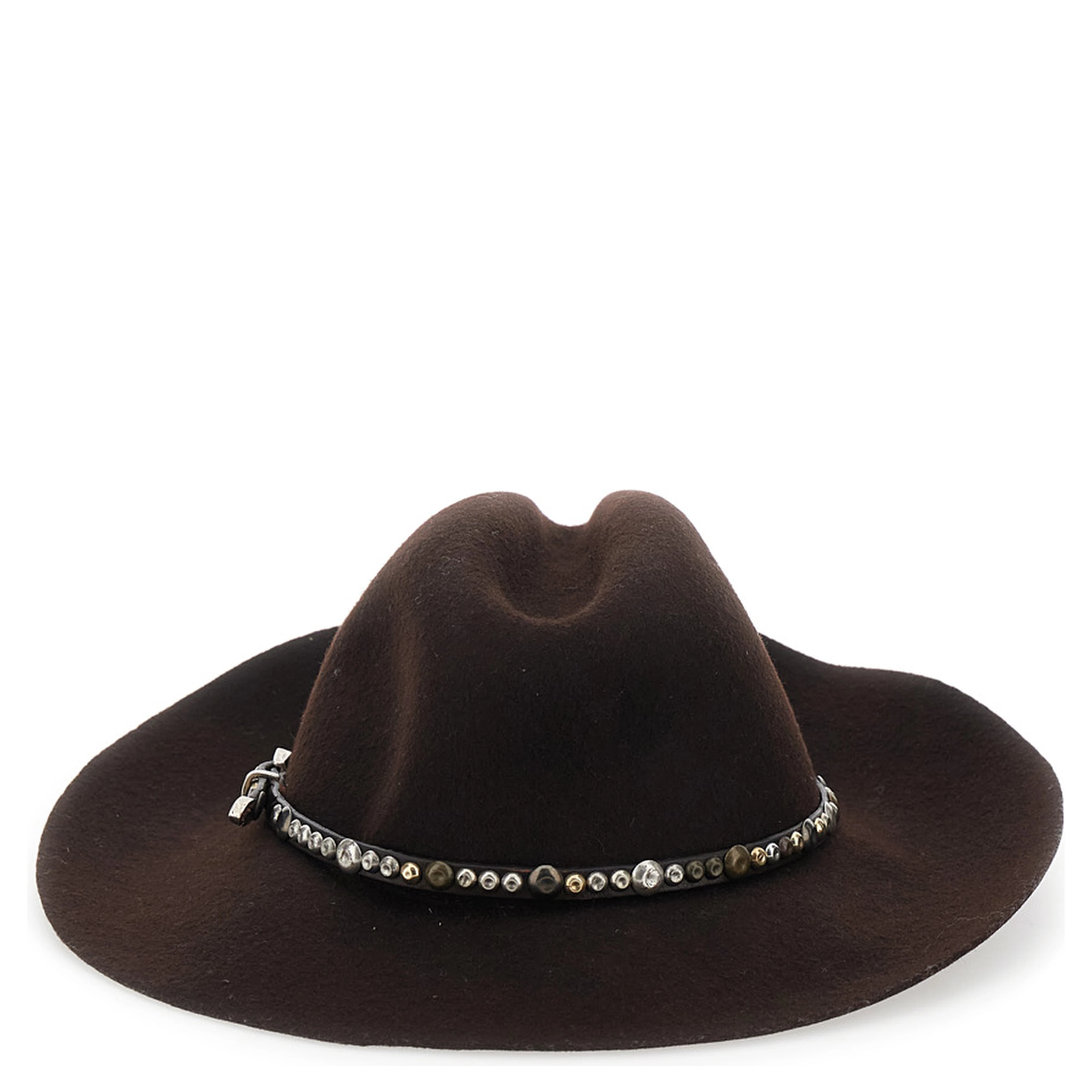Brown Hat with Studded Leather Belt in Felt for Women