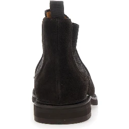 Brown ankle boots with elasticated side details in suede for men