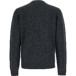 Gray Crew Neck Sweater with Ribbed Details in Blend Wool for Men