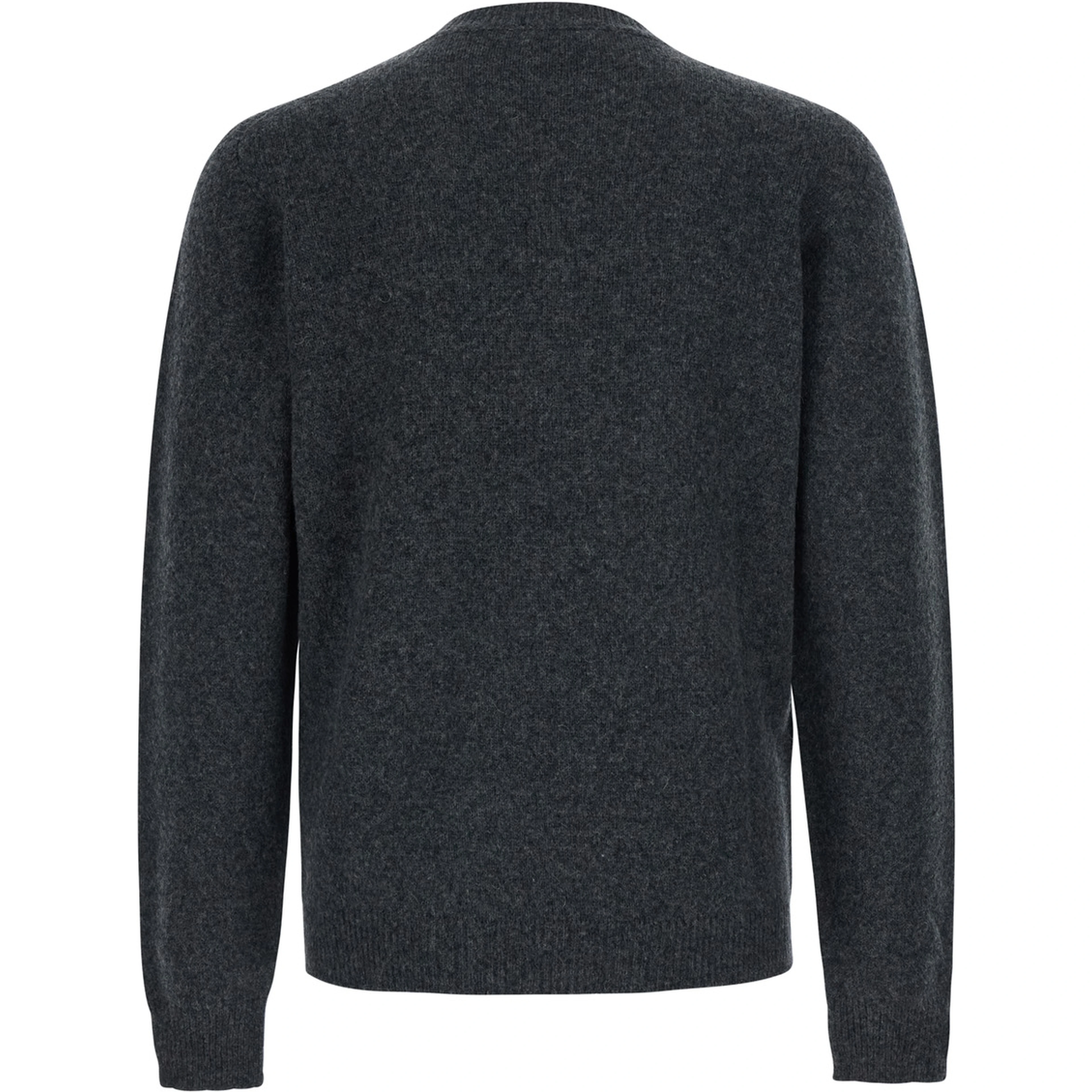 Gray Crew Neck Sweater with Ribbed Details in Blend Wool for Men
