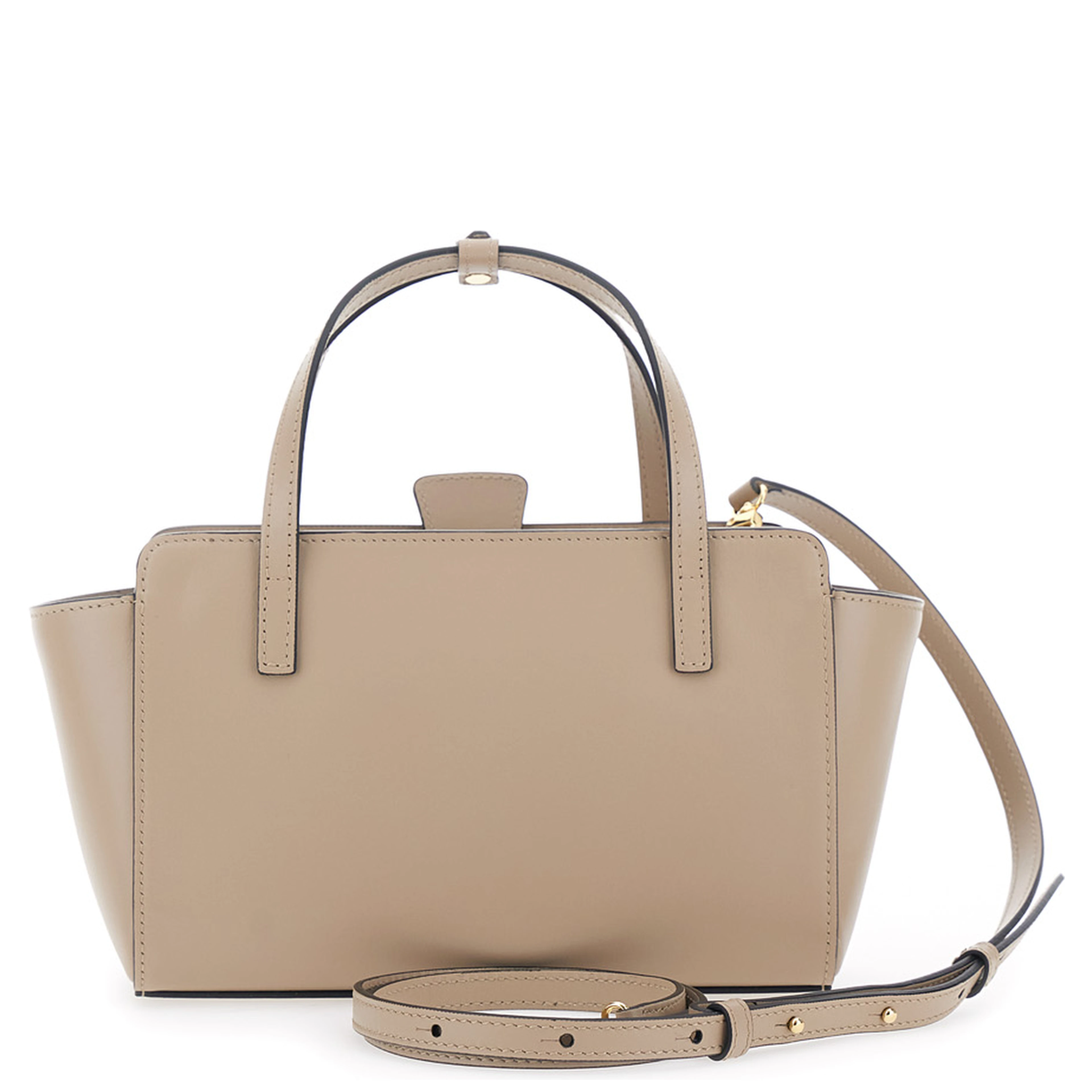 beige Handbag Small with logo lettering on the front in leather for women