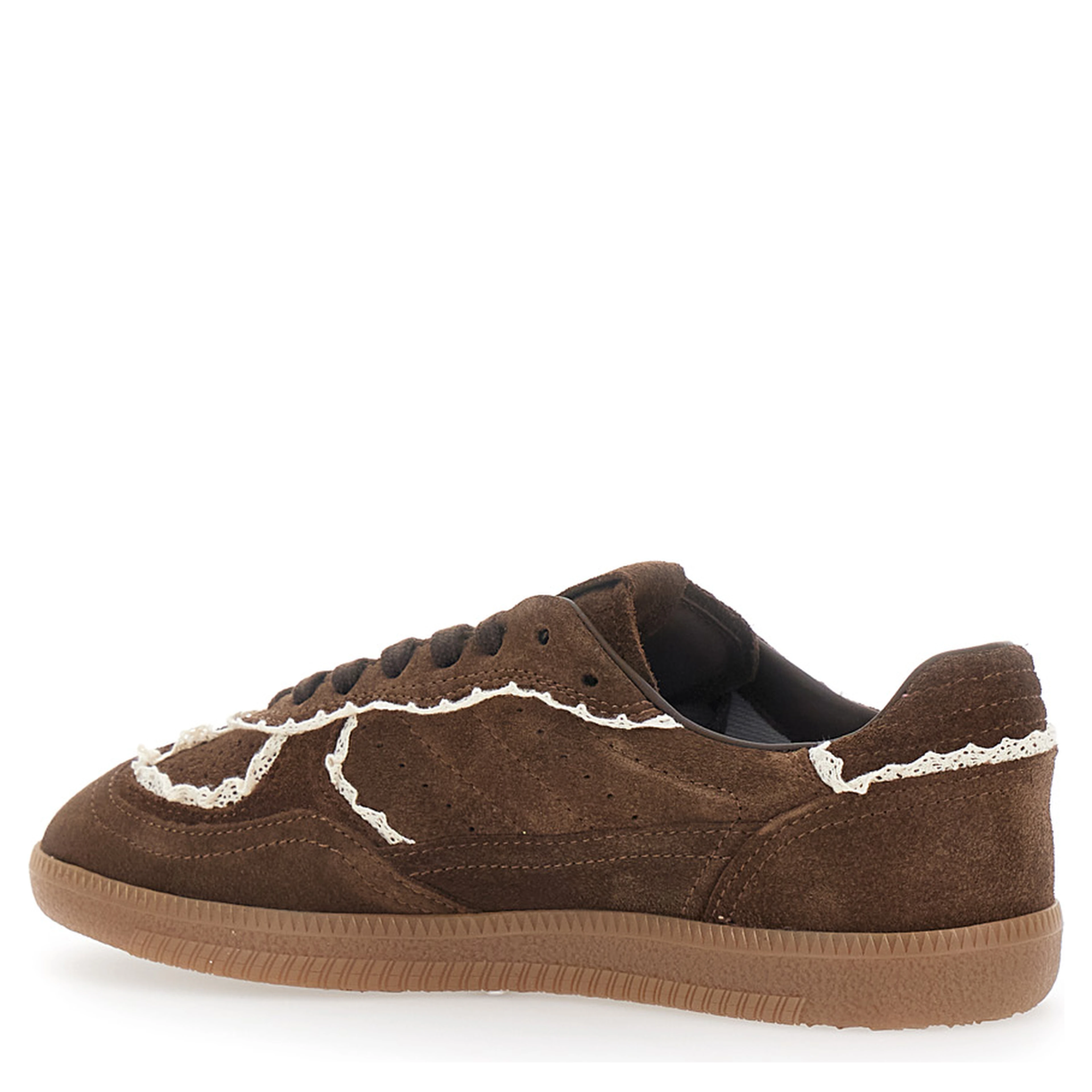 Brown Low Top Sneakers with Embroidered Details and Logo Patch on the Tongue in Suede for Women