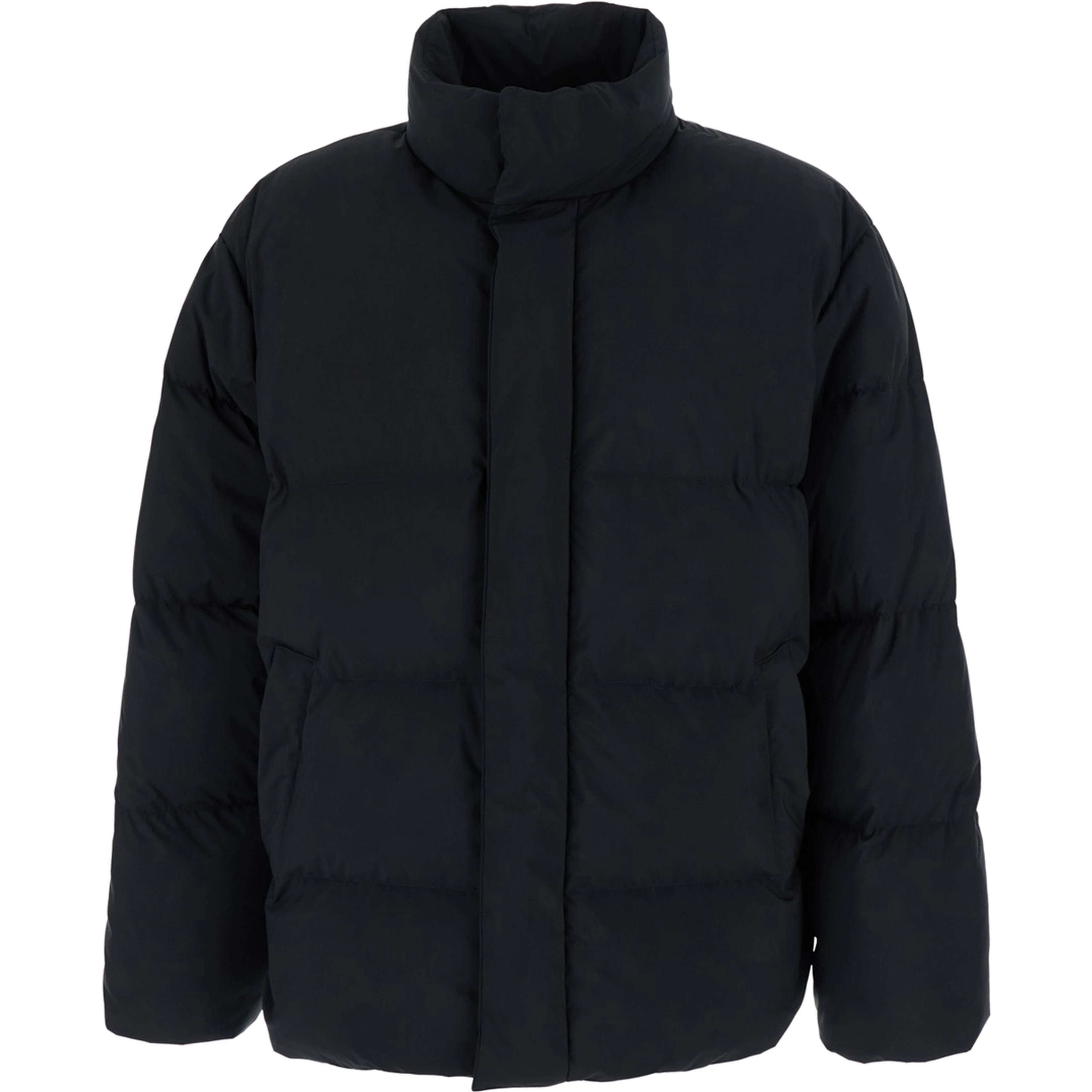 Black Down jacket with high collar and long sleeves in Tech Fabric for men