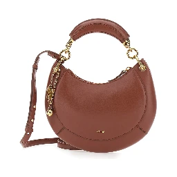 Banana Brown Handbag with Adjustable and Removable Shoulder Strap and Logo Charm on the Front in Leather for Women