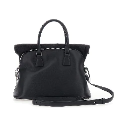 Black Crossbody bag with adjustable and removable strap and Four Stitches detail on the back in leather for women
