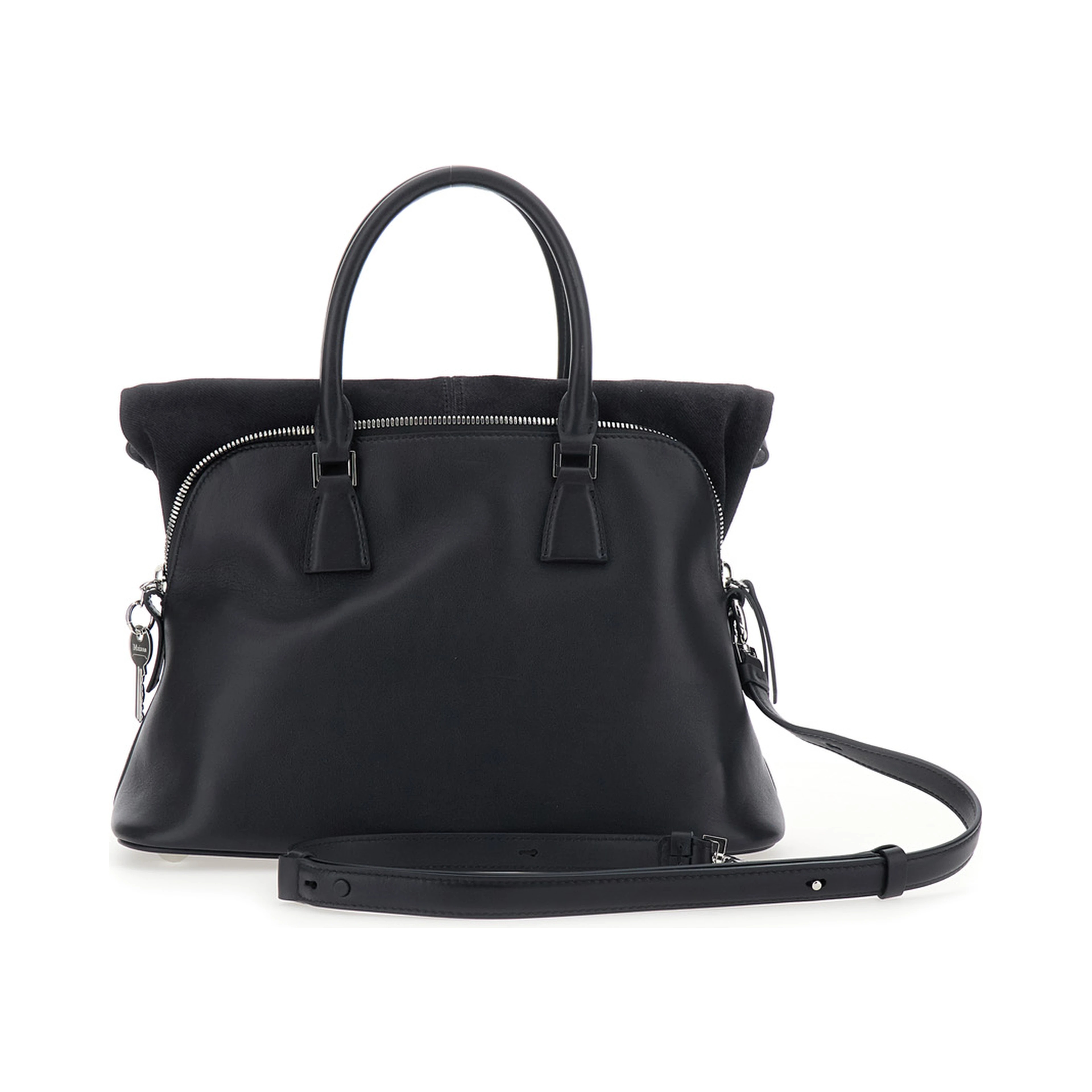 Black Crossbody bag with adjustable and removable strap and Four Stitches detail on the back in leather for women