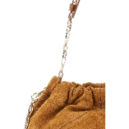 Shoulder Bag June with Chain Strap and Logo on Front in Suede Beige Woman