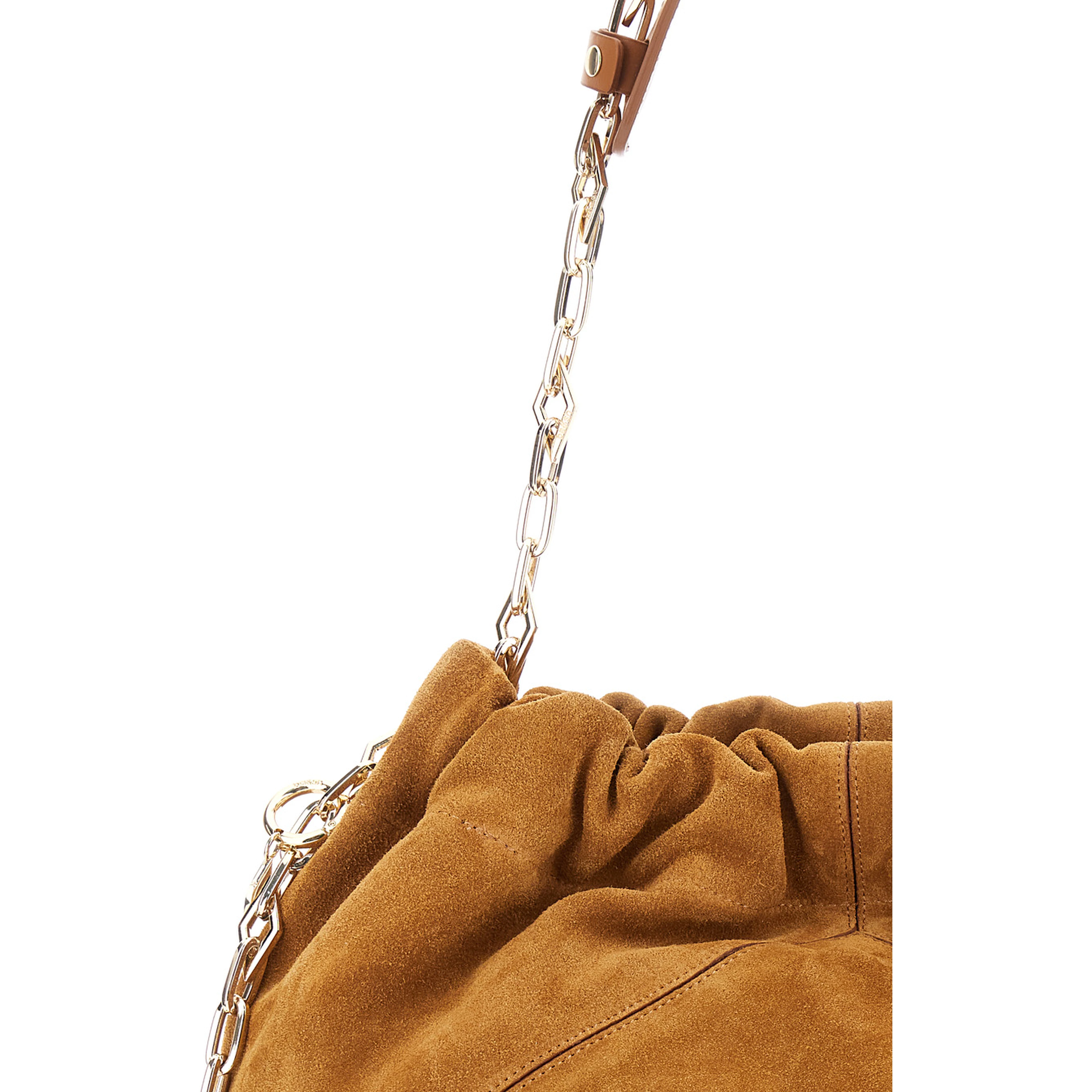 Shoulder Bag June with Chain Strap and Logo on Front in Suede Beige Woman